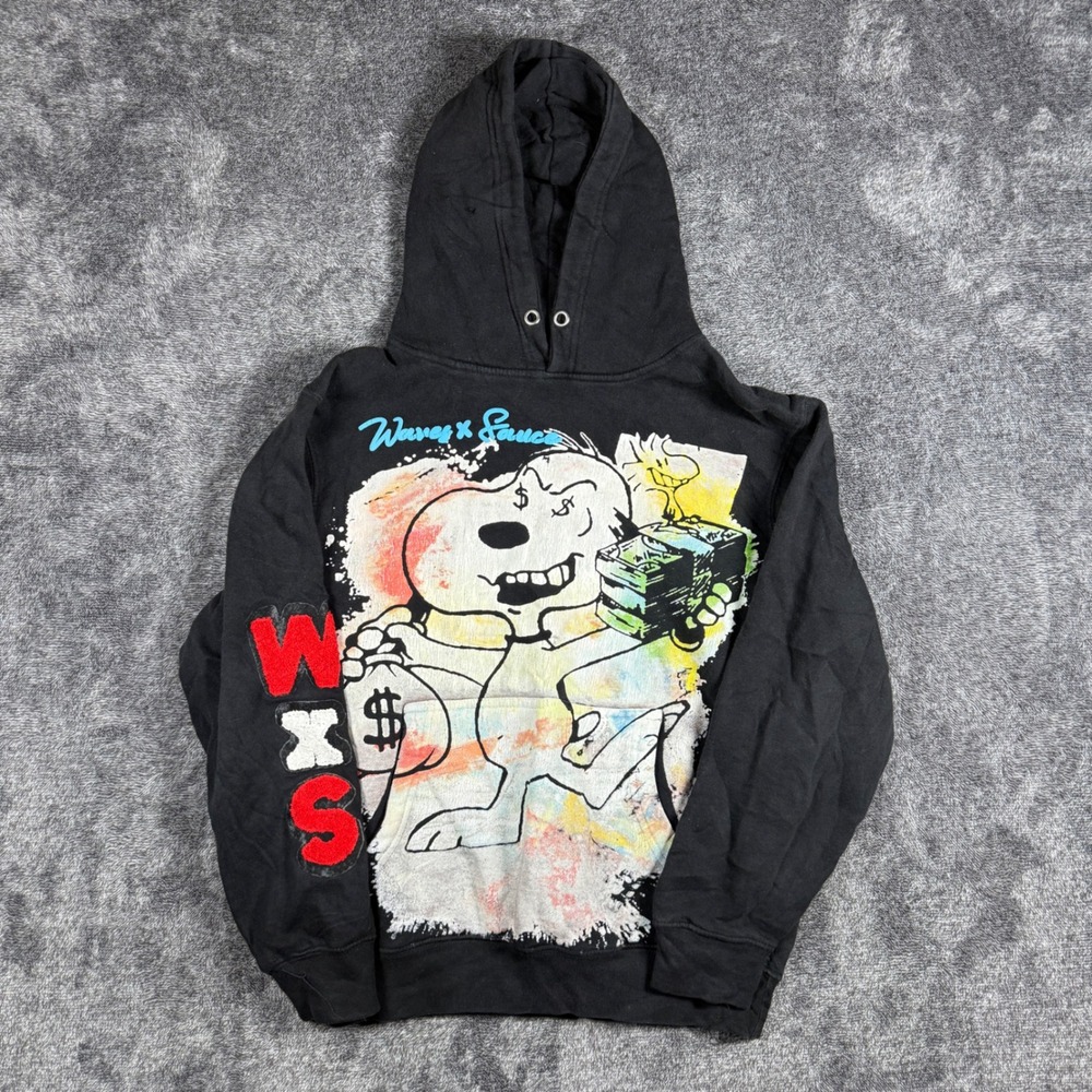 Waves x Sauce Black Graphic Hoodie Snoopy Money Streetwear Small WXS Patch